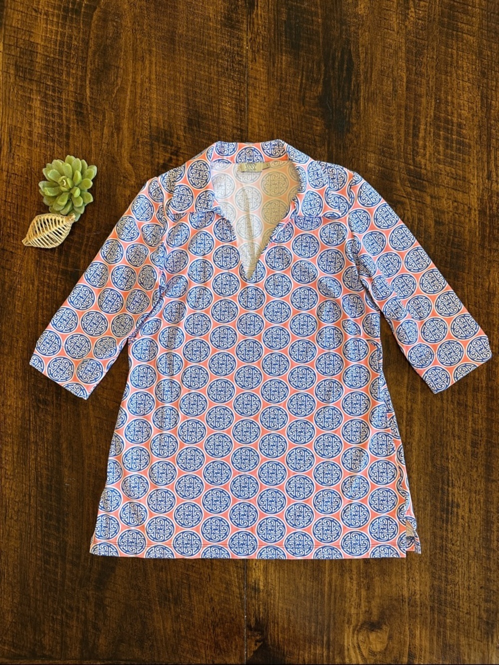KATHERINE WAY | Largo Tunic - Blue & Orange Geometric Print, Size S